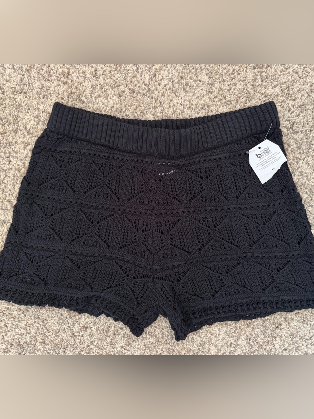 Time and Tru Black Open-Knit Crop Top
